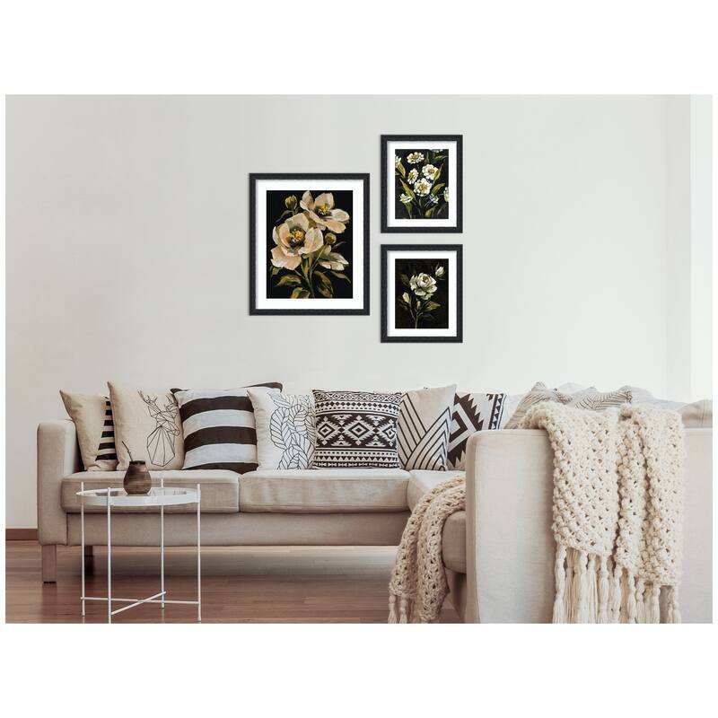 Kate and Laurel Moody Whites Floral No. 3 3 Piece Framed Wall Art Print Set by Annie Quigley