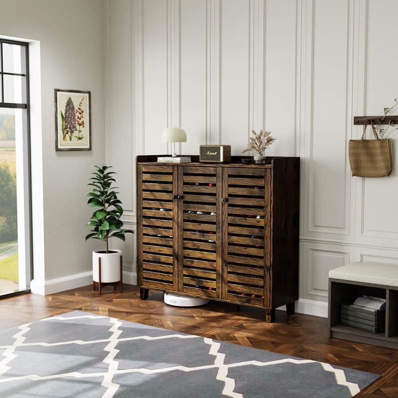 Hidden Shoe Cabinet with 3 Doors, 5 Tier Shoe Organizer Rustic Brown