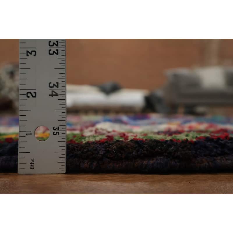 Hand Knotted Oriental 100% Wool Carpet Tribal Geometric Navy Blue & Blues Morocco Area Rug - 8' 3'' X 4' 8''