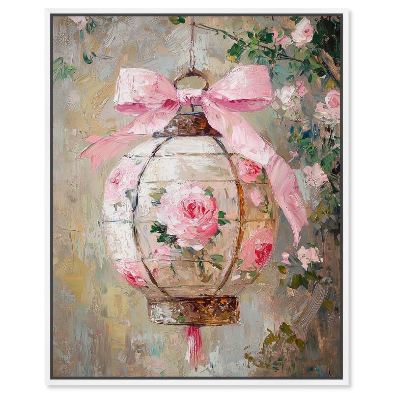 Rose Garden Lantern Canvas by Art Remedy - White - 16" x 20"