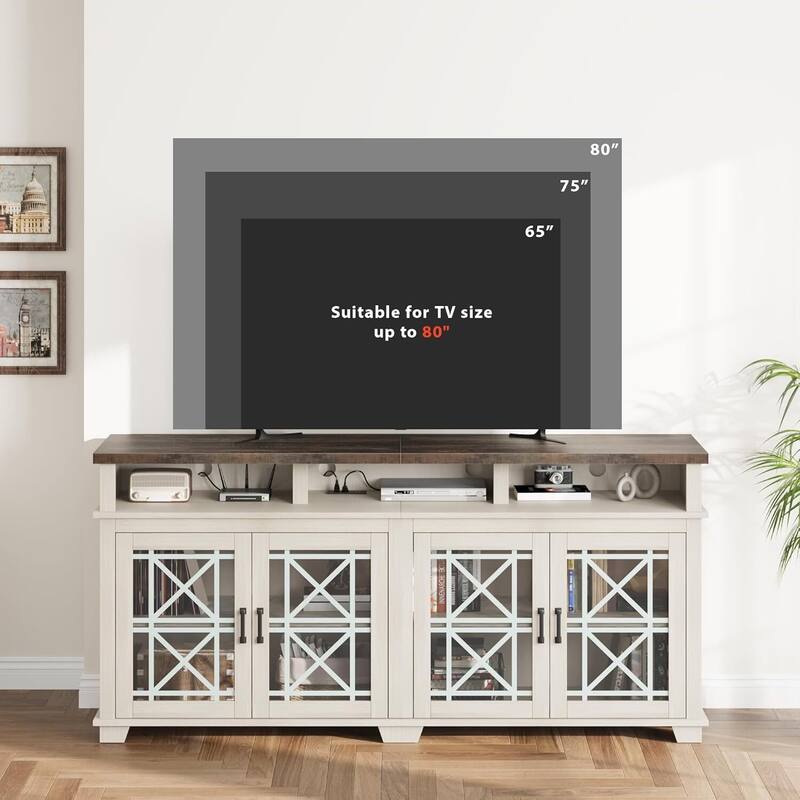 TV Stand for 80 inch, Mid Century Modern Entertainment Center with LED Lights and Storage - 65 inches