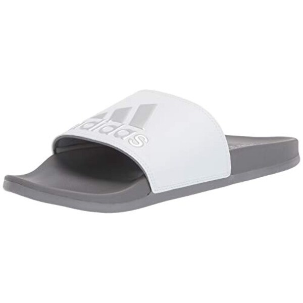 white and silver adidas sliders