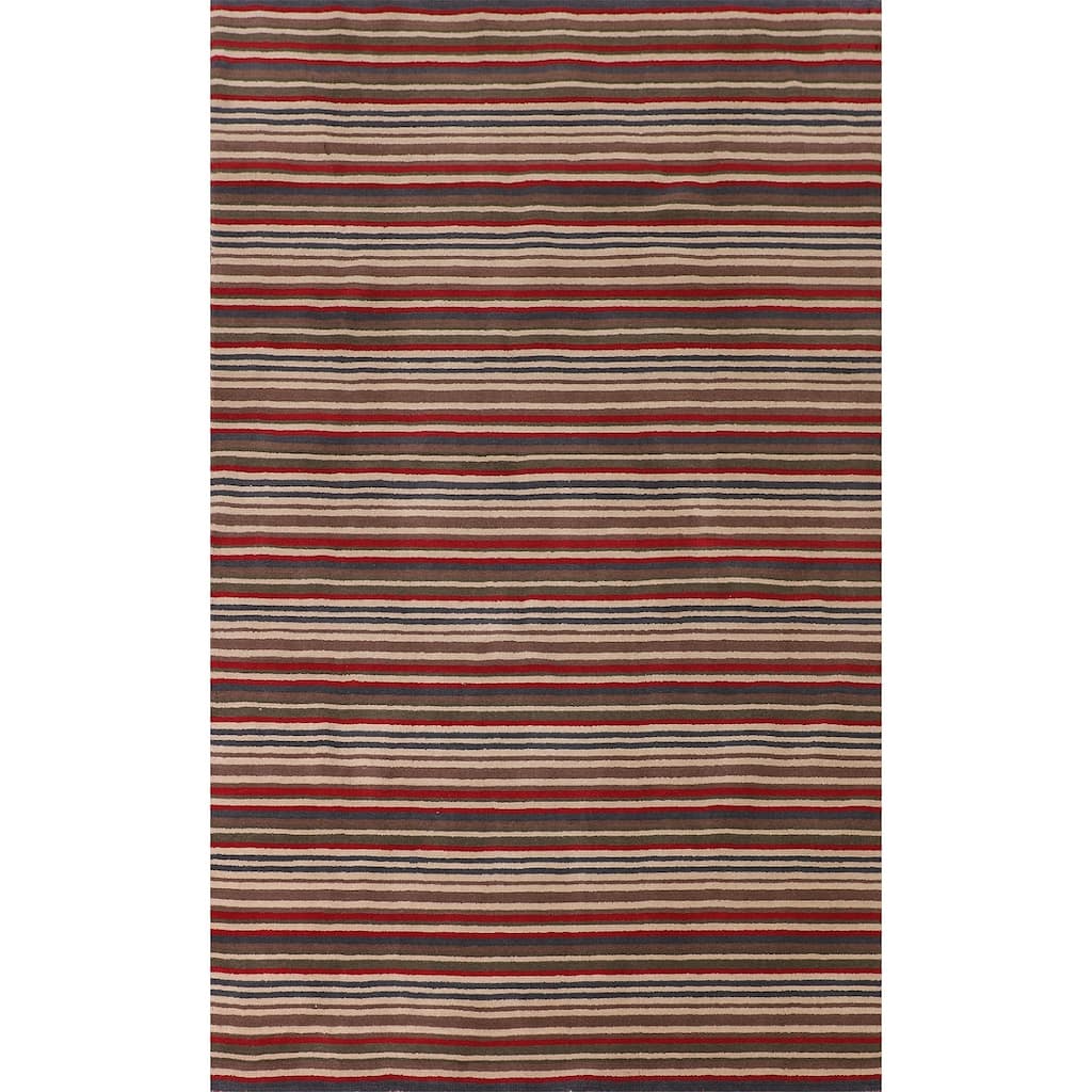 Multi-Color Striped Gabbeh Oriental Area Rug Handmade Wool Carpet - 5'1"x 8'4"