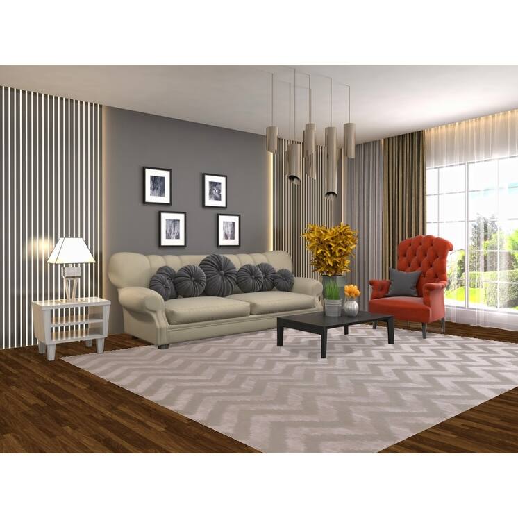 Chevron Style Modern Indian Area Rug Handmade Wool Carpet - 7'11"x 9'10"