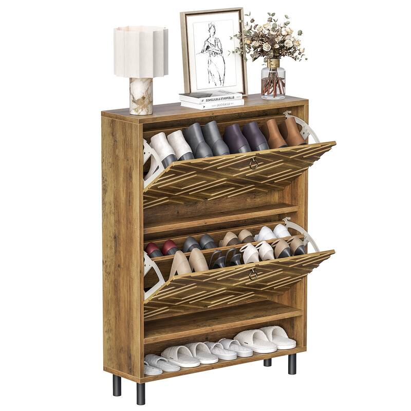 Narrow Shoe Cabinet with 2 Flip Drawers for Entryway Organizer