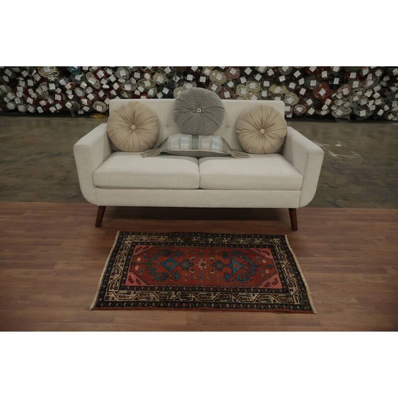 Hand Knotted Oriental 100% Wool Carpet Traditional Geometric Red Malayer Area Rug - 3' 9'' X 2' 6''