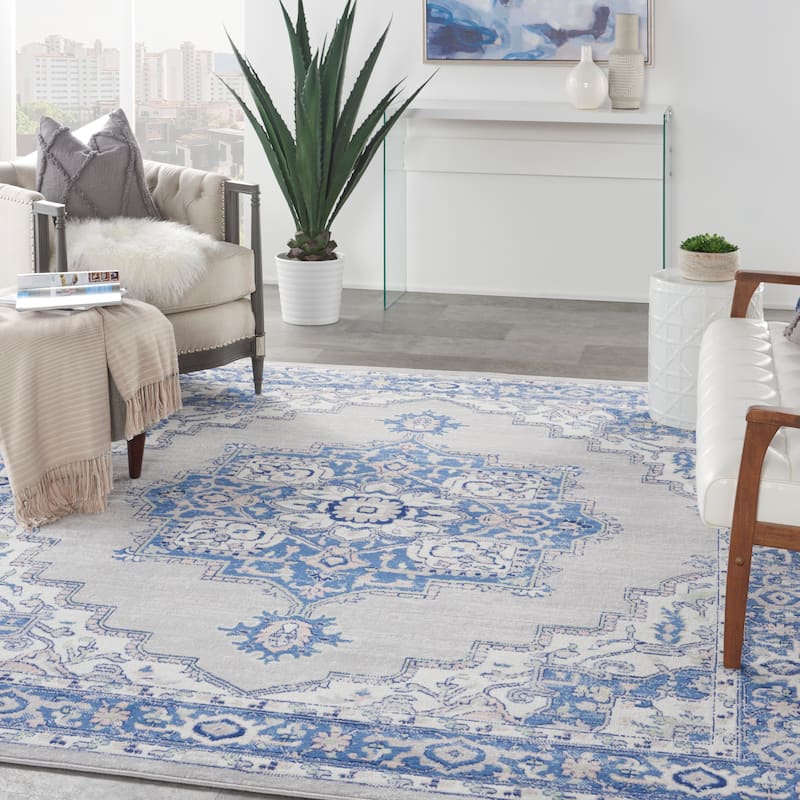 Nourison Whimsicle Modern Persian Floral Medallion Area Rug - 8'4" x 11'6" - Grey Blue - Runner/Rectangle