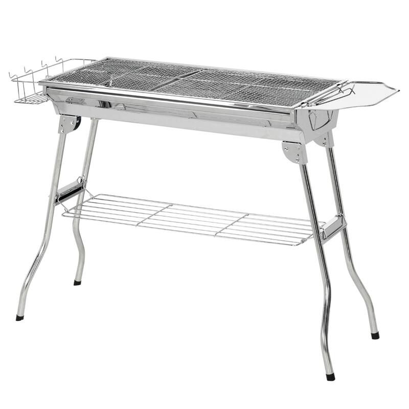 Charcoal Grill, Stainless Steel Portable Folding BBQ, Outdoor Hibachi, Tailgating and Travel with Pan