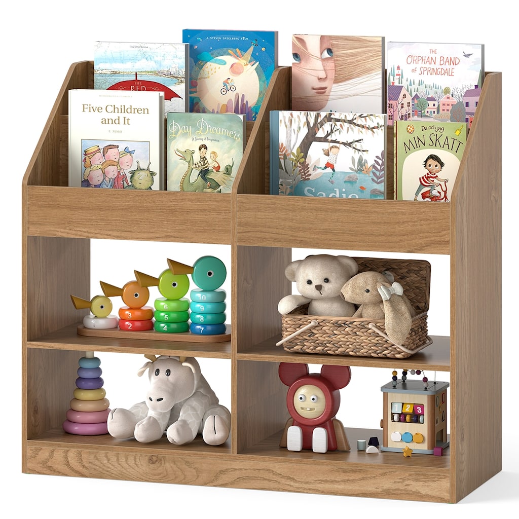 Gymax 3-Tier Kid's Bookshelf w/Display Rack & 4 Compartments for Kids