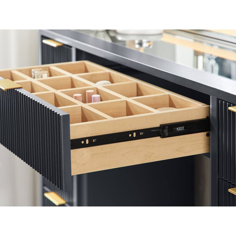 Modern Fluted Makeup Vanity Desk with Mirror, Lights, Charging Station