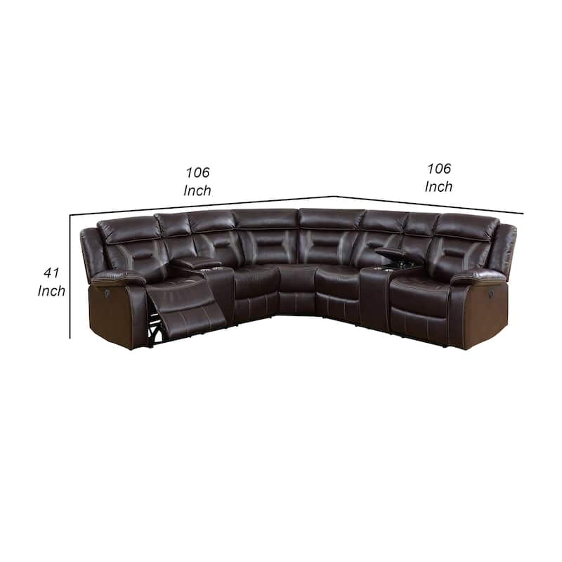 Lof Power Reclining Sectional Sofa Set, USB Port, Brown Gel Faux Leather