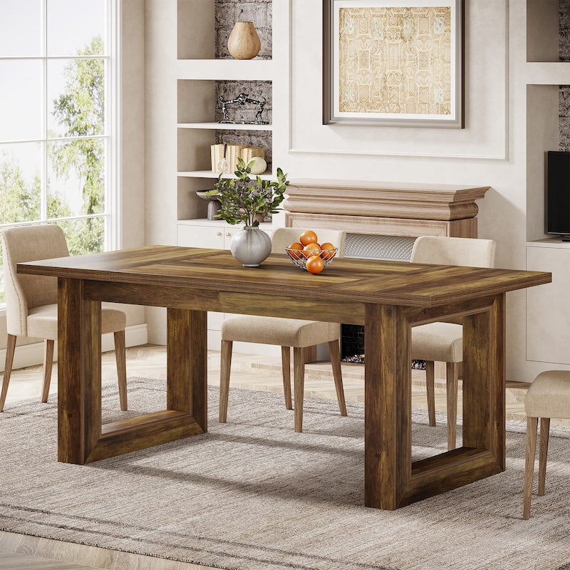 Farmhouse Dining Table for 4-6 People, 63-Inch Wood Kitchen Table - Brown