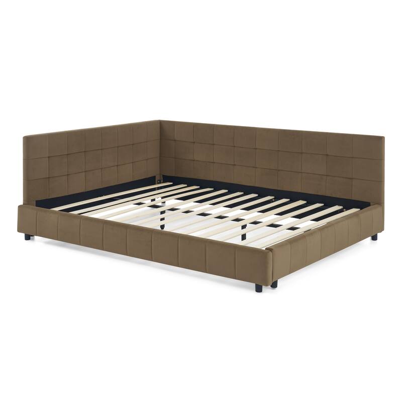 L-shaped Velvet Upholstered Daybed Tufted Sofa Bed with Soft Backrest Armrests - and Optional Corner Storage Day Bed