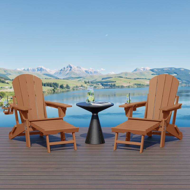 Laguna Outdoor Folding Adjustable Adirondack Chair with Cup Holder & Hideaway Ottoman (Set of 2)