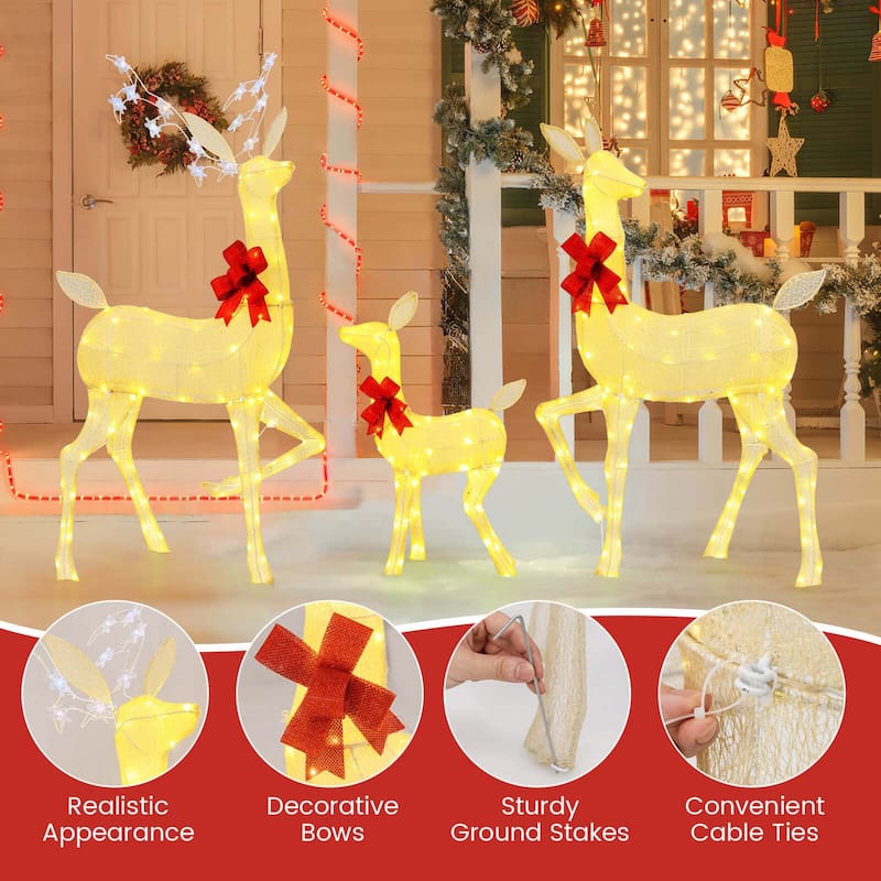 3 PCS Christmas Lighted Reindeer Family Set Light up Christmas Décor - Multi