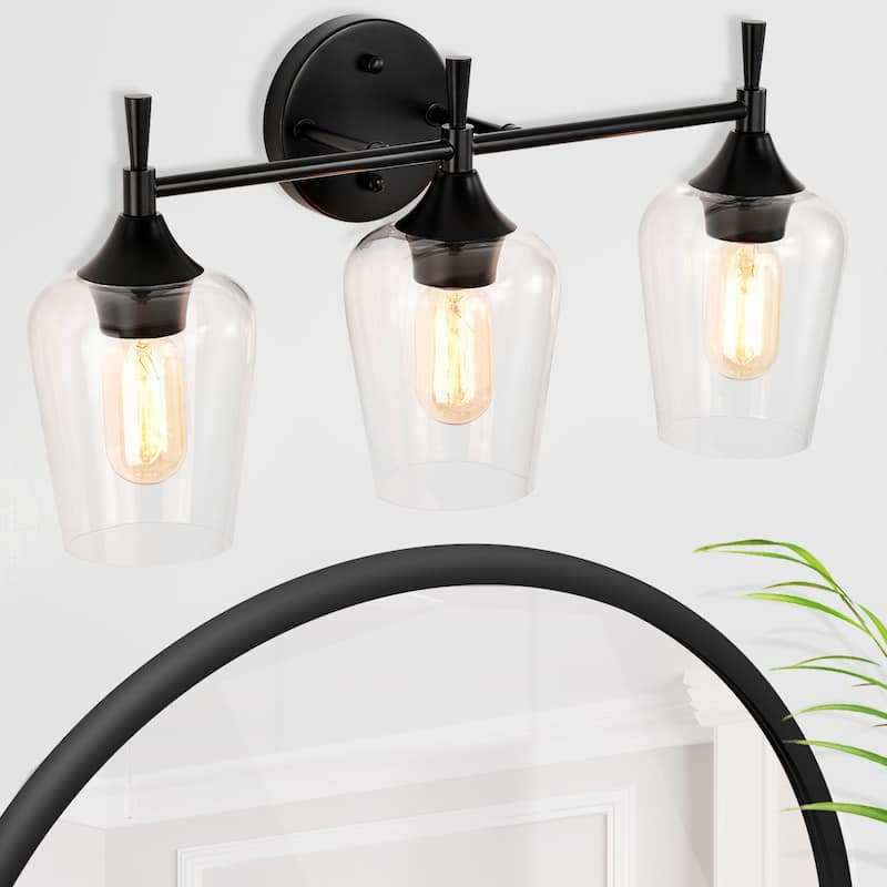 Matte Black 3-Light Modern Vanity Light with Clear Glass Shades