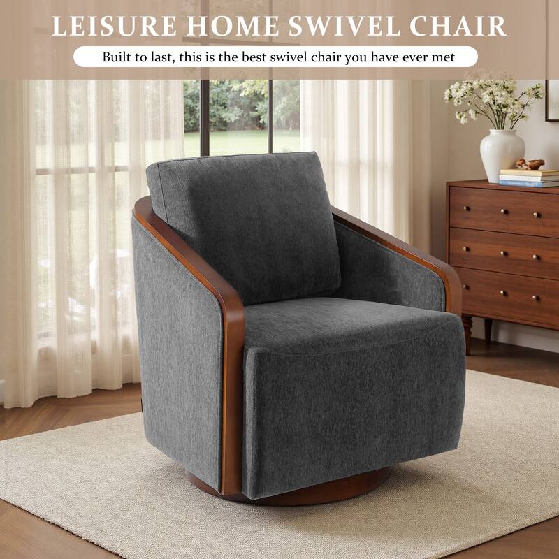 Chenille Modern 360°Swivel Barrel Chair Round Base