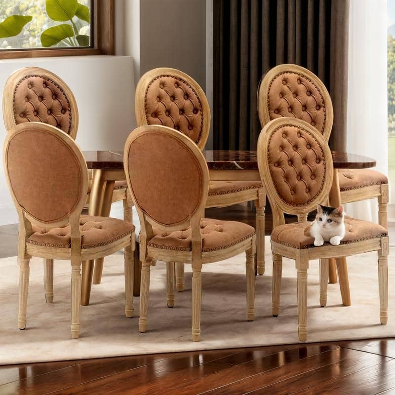 French Style Solid Wood Dining Chair with Nailhead Set of 6 - Orange