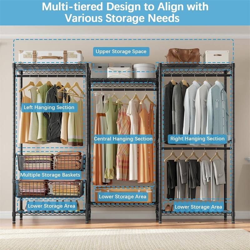 V10 Wire Garment Rack 5 Tiers Heavy Duty Clothes Rack - 15.7"D x 85.4"W x 76.4"H
