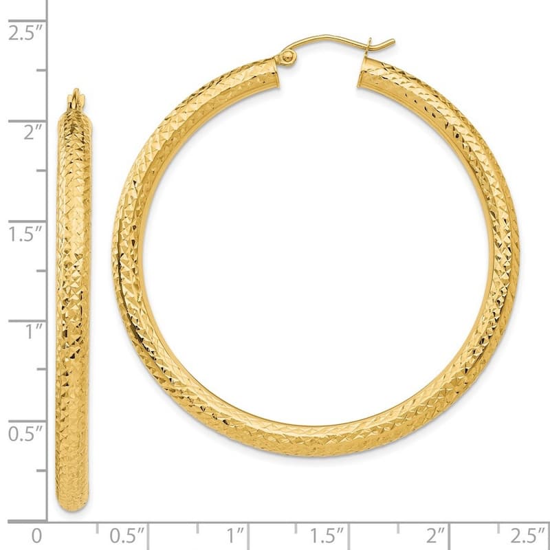 Curata 10k Yellow Gold 50mm Sparkle Cut Round Hoop Earrings