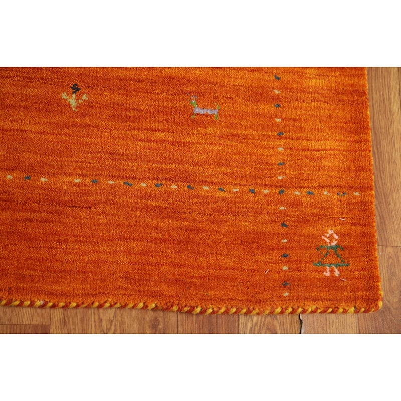 Orange Tribal Gabbeh Indian Rug Hand-Knotted Wool Carpet - 4'1"x 5'10"