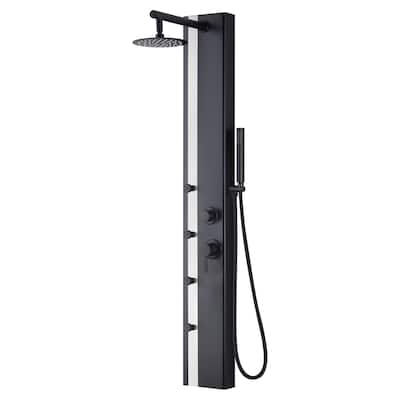 Eclipse 8-in Rain Showerhead ShowerSpa with 4-Body Jets and Handshower Matte Black and Brushed Stainless Steel 1.8 GPM