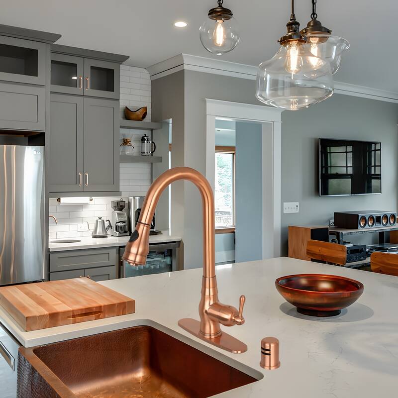 Copper Kitchen Faucet with Single Handle and Pull Down Sprayer