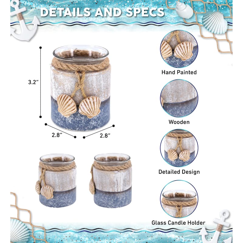 CoTa Global Silver Sea Sea Shell Candle Holder with Sea Shells & Rope - 3.2″Lx2.8″Wx2.8″H