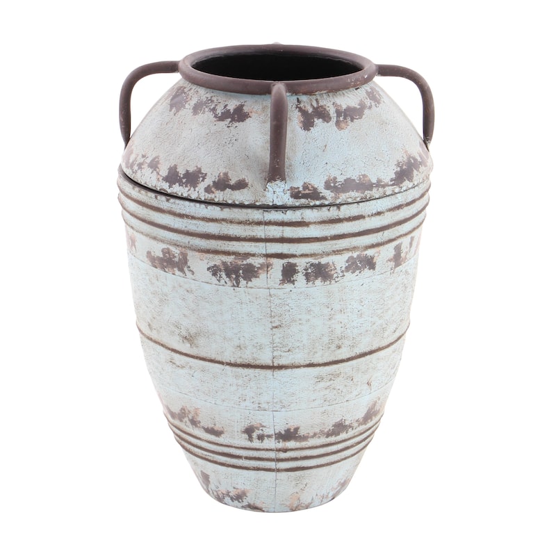 Metal Distressed Decorative Vase with Handles - Set of 3 Blue - Roche River Decor