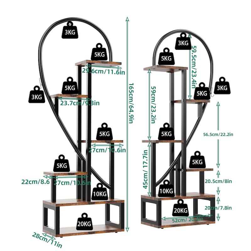 2pcs 6 Layers Half Heart Plant Stand Flower Pot Stand - 44.1x11x64.9 inch