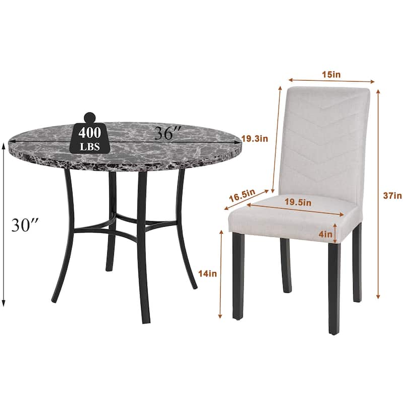 VECELO 5-piece Dining Set, Round Dining Table Set with Upholstered Parsons Dining Chairs for Small Space