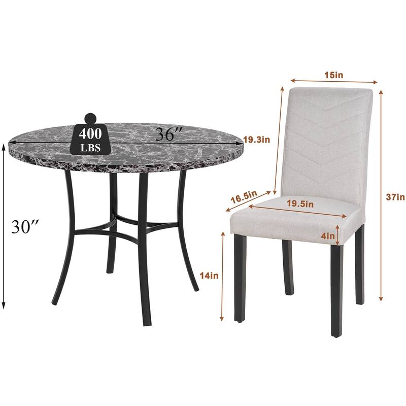 VECELO 5-piece Dining Set, Round Dining Table Set with Upholstered Parsons Dining Chairs for Small Space