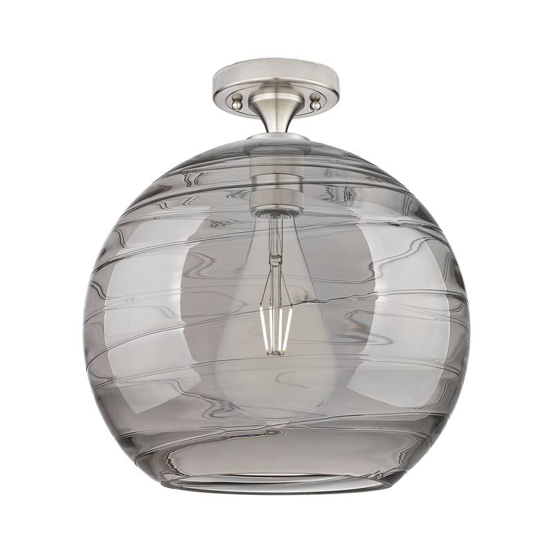 Innovations Lighting Downtown Urban - Crown Point - 1 Light 12" Athens Deco Swirl Flush Mount - Satin Nickel