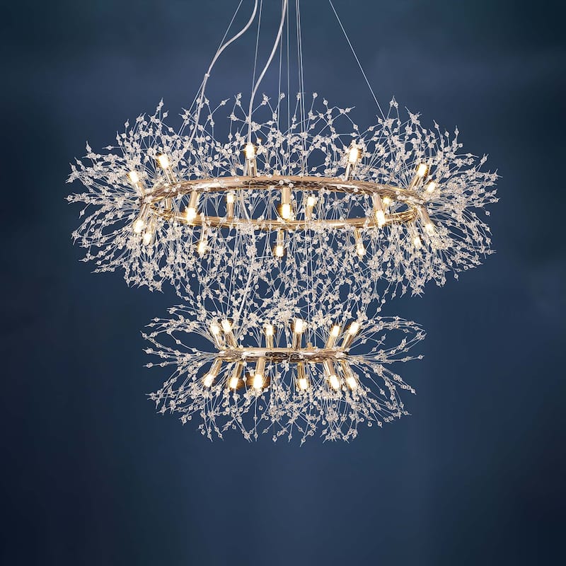 Modern Glam Large 2-Tire Firework Sputnik Crystal Chandelier - W 47.3"