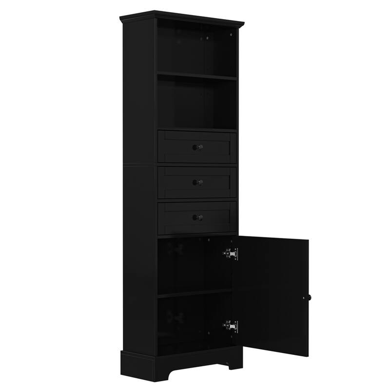 Tall Storage Cabinet with 3 Drawers & Adjustable Shelves for Bathroom
