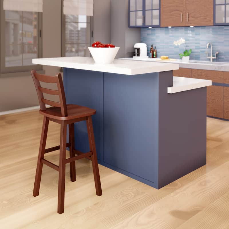 Ladder-back Swivel Seat Bar Stool, Walnut - 16.38 x 18.27 x 43.68 inches - Walnut