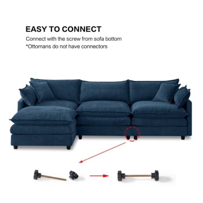 105" Modular Sectional Sofa with Ottoman, Upholstered Chenille Fabric 3-Seater