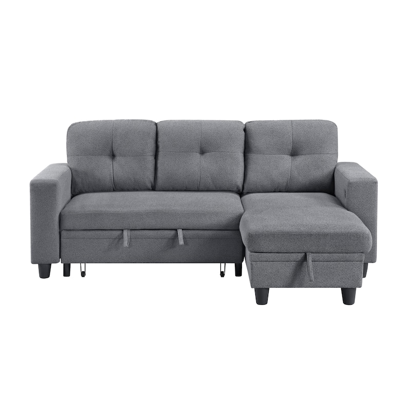 Hazel Boucle Sectional Sofa - Reversible Chaise, Pull-out Bed, Shelves