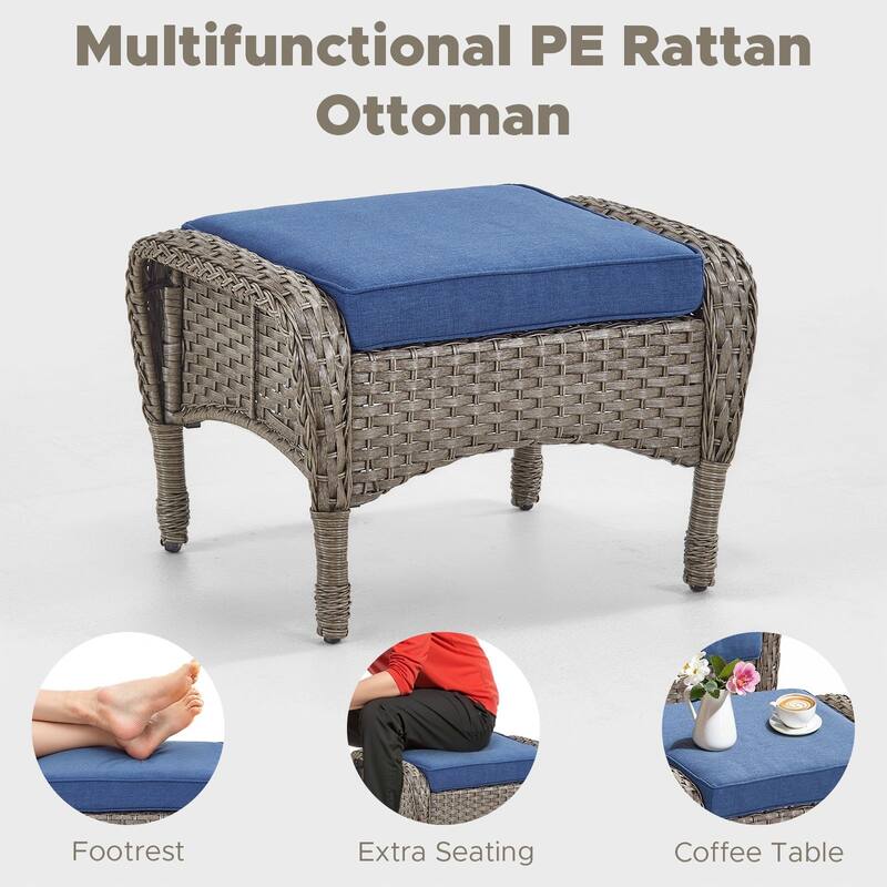 Outdoor Patio 3-Seat Sofa with Rattan Footstool