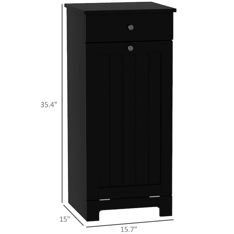 Black Laundry Hamper Cabinet with Tilt Out Hamper Drawer and Foldable Bag MDF for Bathroom Bedroom - 15.7" W x 15" D x 35.4" H