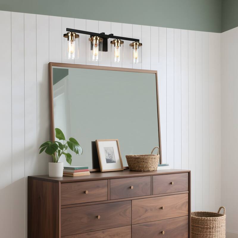 Modern 2/3/4-Light Black Gold Bathroom Vanity Lights with Cylinder Glass