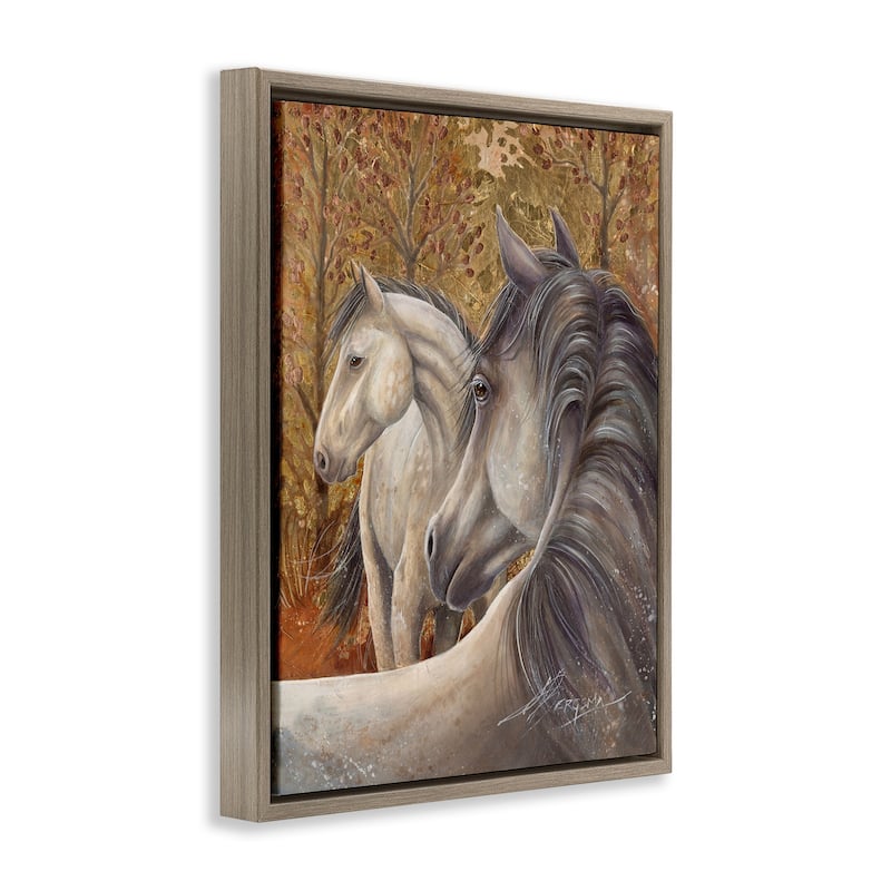 Stupell Horses in Autumnal Forest Framed Floater Canvas Wall Art Design By Jody Bergsma