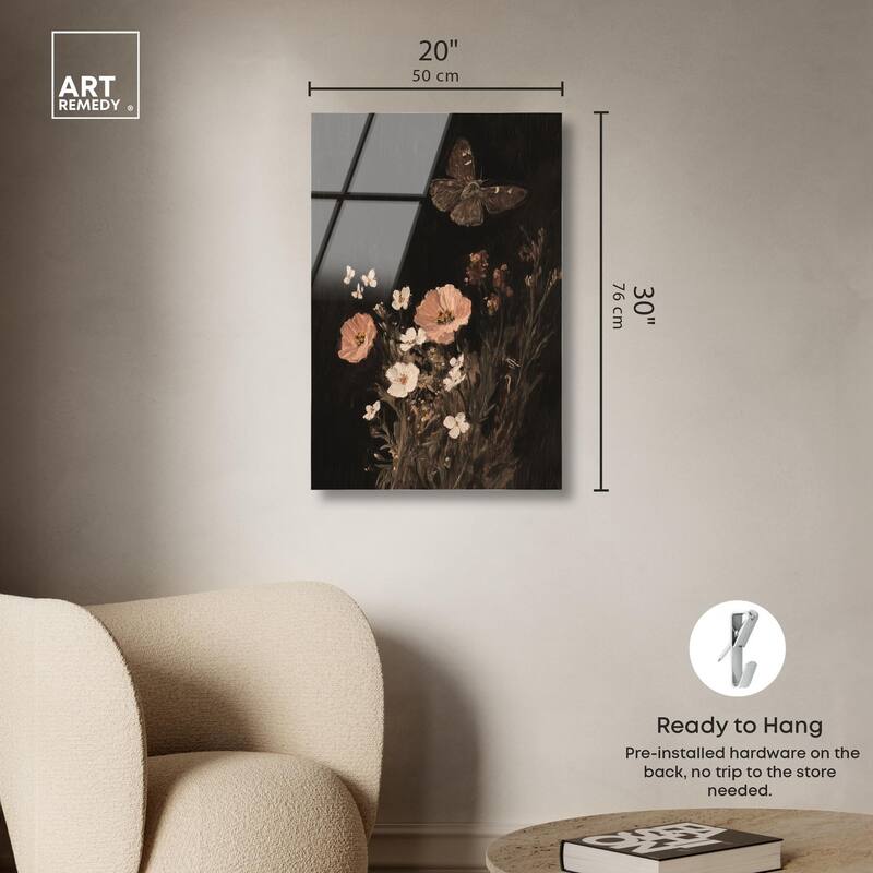 Poppy and Moth I Acrylic by Art Remedy, Ready to Hang