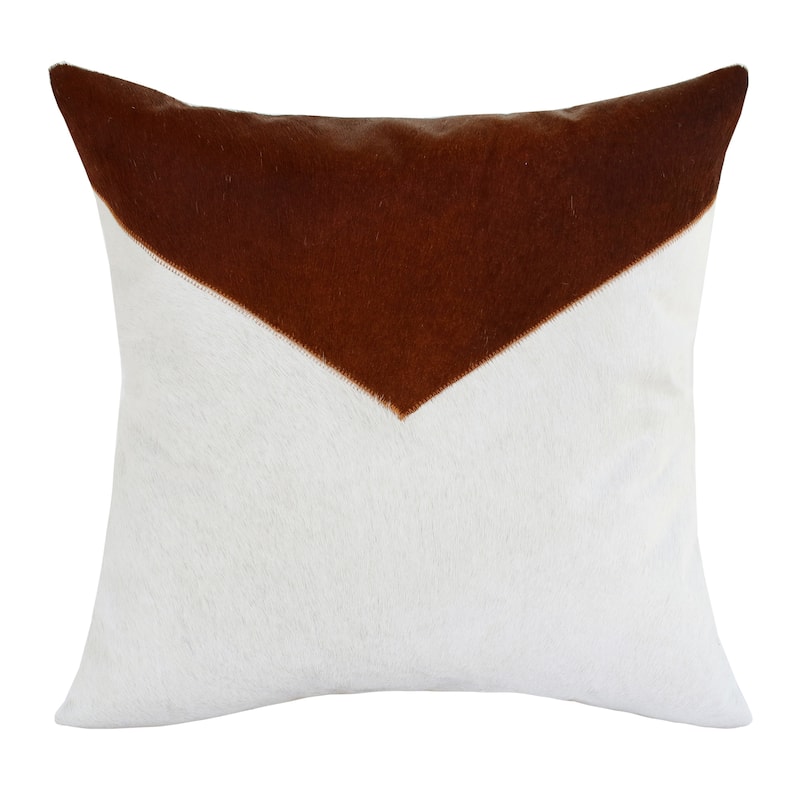 Sevita Ivory/Brown Color Block Faux Leather Square Throw Pillow
