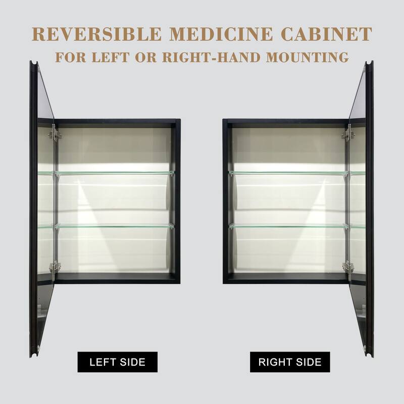 Bathroom Medicine Cabinet with Invisible Handle, Soft-Closing Hinge, Adjustable Glass Shelves