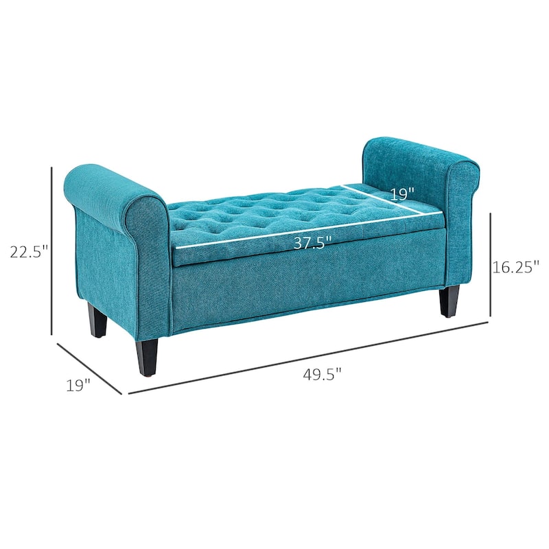 50 Inches Storage Ottoman,End of Bed Bench with Rolled Arms,Wood Legs