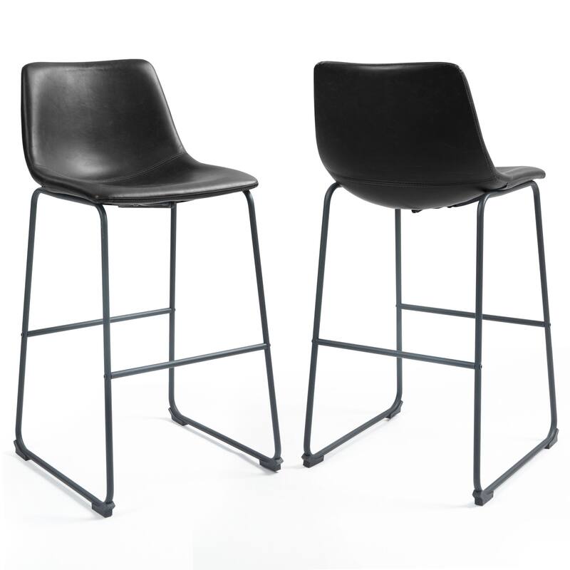 Set of 2 Adan Iron Frame Black Faux Leather Bar Stool