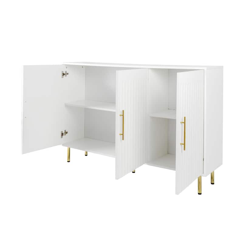 3-Door Large Storage Sideboard with Gold Handles for Kitchen, Dining Room and Living Room.55.12" W Accent White Buffet Cabinet