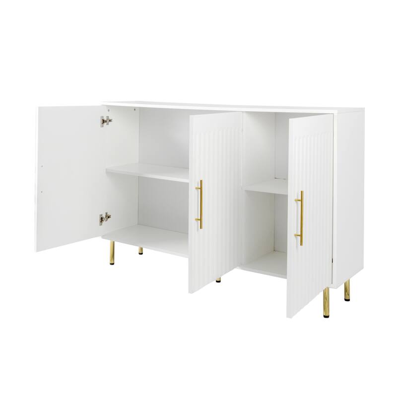 Stylish 3-Door Coffee Bar Buffet Cabinet Sideboard with Fluted Doors and Ample Storage, for Kitchen, Dining Room, Entry