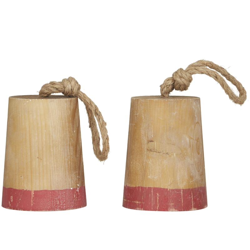 Wood Buoy Door Stopper Decorative Sculpture with Rope Accents - Set of 2 Brown - Roche River Decor
